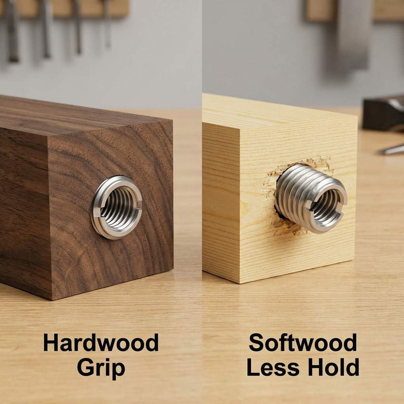 QWORK Stainless Steel Threaded Insert for Hard-Wood, 1/4-20 Internal Threads 50 Pack 5/8" Long Nut Inserts for Hardwoods, Softwoods, Plywood and Composites 1/4"-20