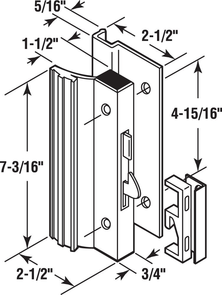 Prime-Line C 1001 Sliding Glass Door Handle Set, 4-15/16 In., Extruded Aluminum, Black (Single Pack) 4-15/16 in.