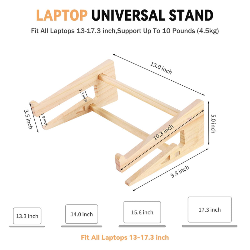 Wood Laptop Stand,Universal Computer Stands for Desk,Vertical Laptop Holder for MacBook Pro, Wooden Laptop Riser for MacBook Air, Dell, HP, Lenovo Compatible with 13.3 to 17.3 Inches All Laptops