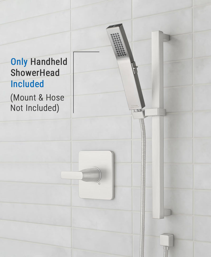 G-Promise All Metal Square 2 Function Handheld Shower Head, with Side Push Switch, Easy and Quick Switch to Power Wash Mode, Bathroom Shower Wand Design Exquisite Luxury, 2.5 GPM, Brushed Nickel