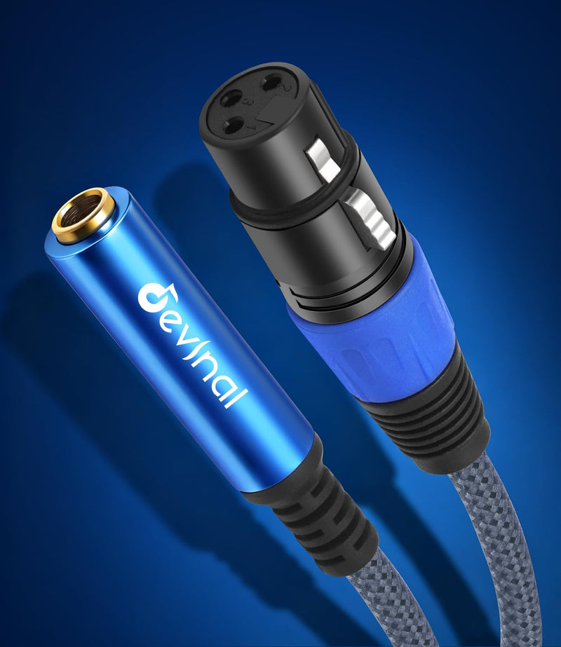 2-Pack XLR Female to 1/4" TRS Stereo Adapter Cable, Balanced 3-Pin Interconnect, 30 cm (1 ft), Durable Nylon Braided Jacket with Color-Coded Gold & Blue Connectors
