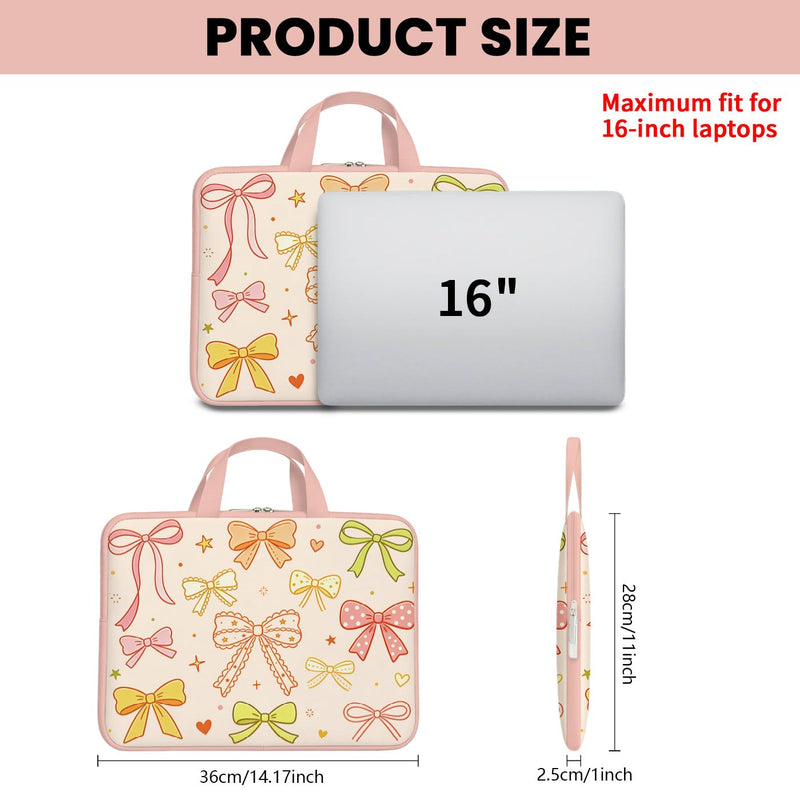 MAYJOYDIY Sweet Bowknot Laptop Sleeve 13-16in Star Heart Computer Cover | Lace Trimmed Bow, Star Heart Print, Shockproof Protective Padding, for Carry Computer Travel Commute, Universal Laptop Case