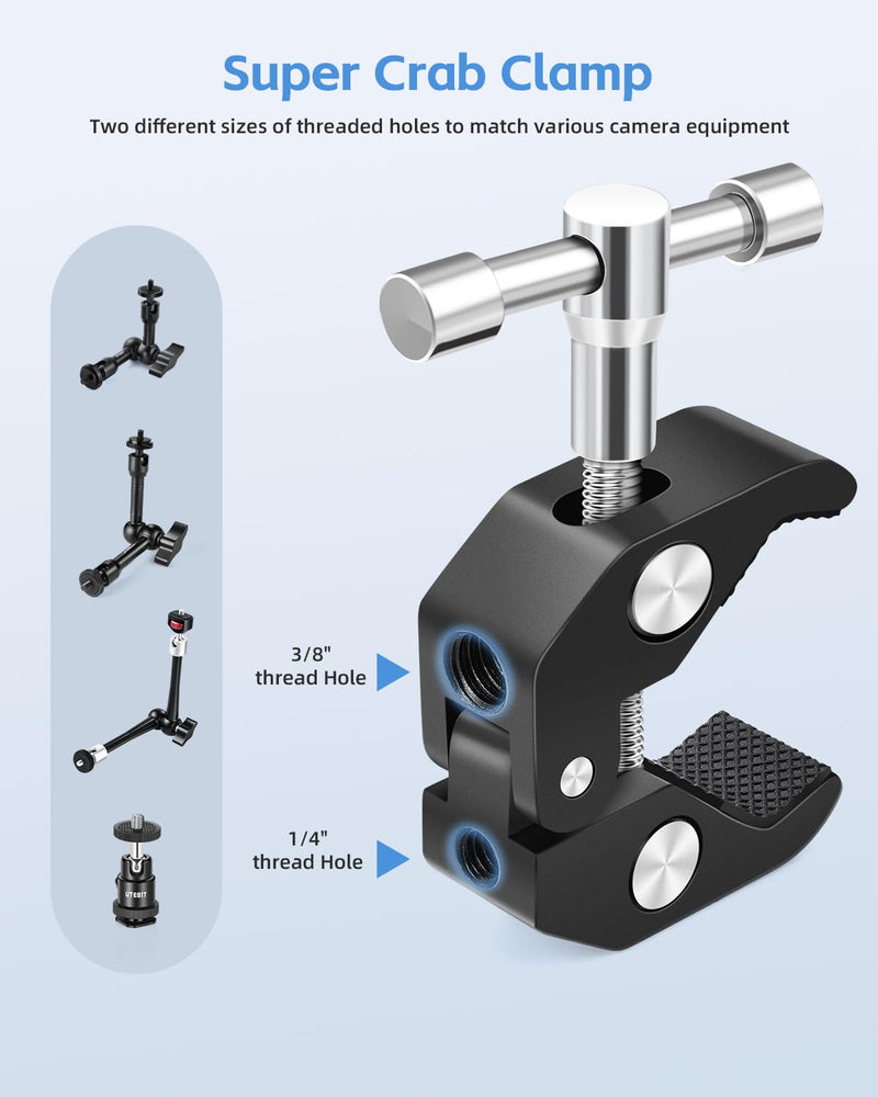 UTEBIT Adjustable Magic Arm with Super Clamp, 9 inch Articulating Arm Clamp Kit for LCD Monitor, LED Light, Flash Light, Camera Rig