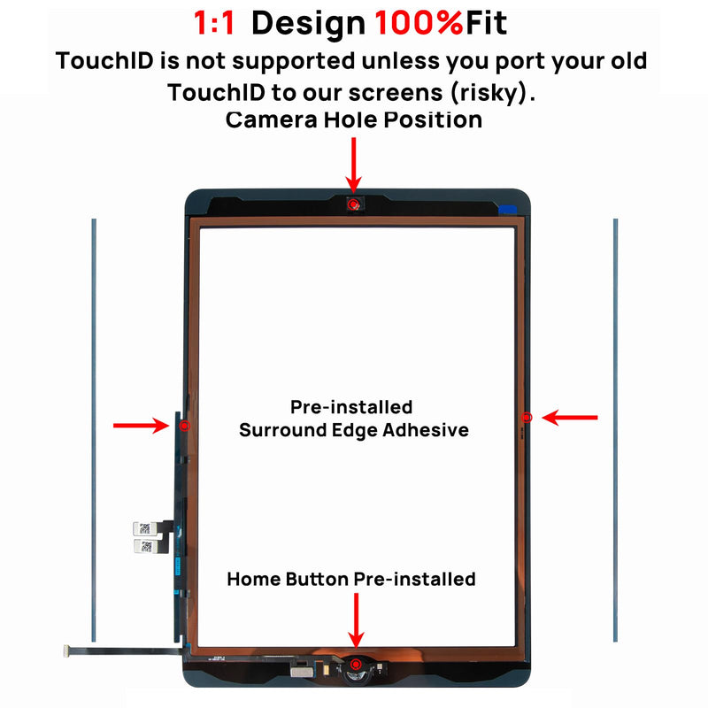 Screen Replacement Digitizer for iPad 7 7th / 8 8th Gen, Touch Glass Compatible with iPad 7th or 8th Generation A2197 A2198 A2200, A2270 A2428 A2429 A2430 2019 2020 10.2 Inch, with Home Button
