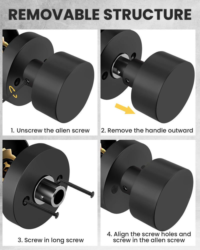 Goldenwarm Black Closet Door Knobs, Zinc-Alloy Matte Black Interior Passage Door Knobs, Heavy Duty Round Indoor Doorknobs, Interior Doorknobs for Closet, Hallway, 1 Pack
