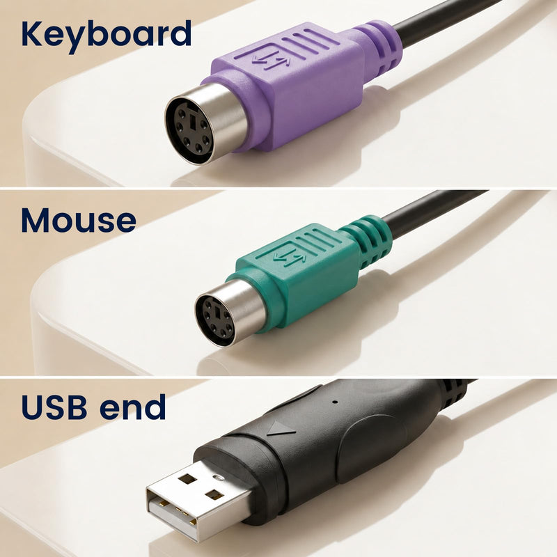 PS2 to USB Adapter PS/2 to USB Adapter Converter | Passive USB to PS2 Adapter for PC Laptop USB Male to Dual PS/2(Mini-DIN 6-pin) Female Cable for Keyboard and Mouse