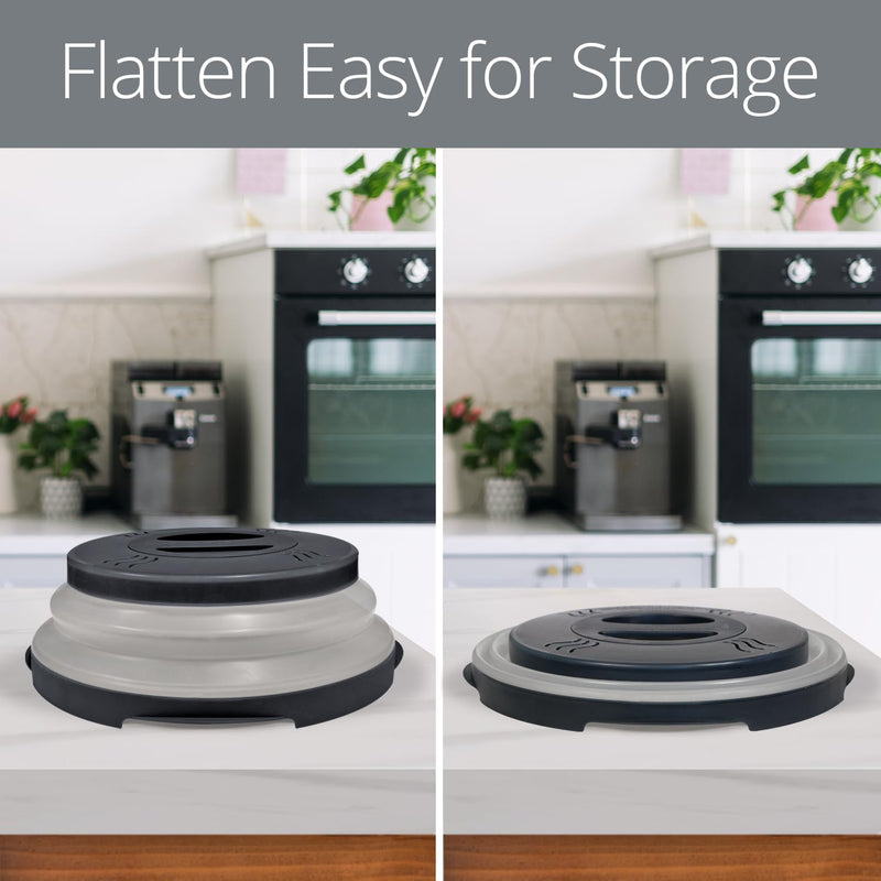 HOVER COVER Magnetic Microwave Splatter Cover with High Power, Strongest Magnetic Grip, Collapsible 12-Inch BPA-Free Food Lid, Vented Plate Guard, Dishwasher Safe, Space-Saving Storage - Black 1
