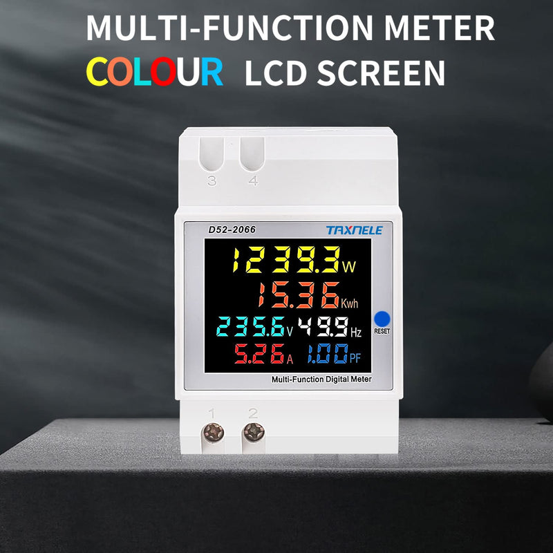 Single Phase Energy Meter Tester Din Rail Electricity Usage Monitor 6 in 1 Multimeter AC 40-300V 100A Voltage Current Voltmeter Ammeter Watt Kwh Frequency Power Meter 110V (Built-in CT)