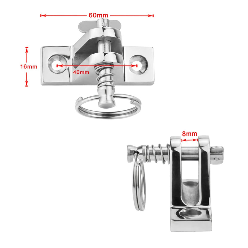Bimini Top Hardware, Deck Hinge with Quick Release Pin, Eye End Cap, 316 Stainless Steel (2 Pair) White 1inch