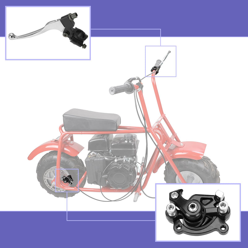 Mini Bike Brake Lever Cable Assembly Kit + Mini Bike Brake Caliper Replacement for Coleman CT100U CC100X Baja DB30 Motovox MBX10 MBX11 MMB80 MMB105 79cc 97cc 100cc Powersports Parts Black