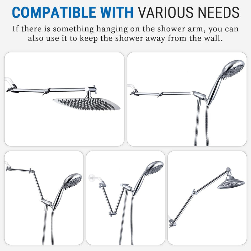 G-Promise 18 Inch Shower Head Extension Arm, Solid Brass Height & Angle Adjustable Extender, Rise or Lower Rainfall and Fixed Shower Head (Chrome) Chrome