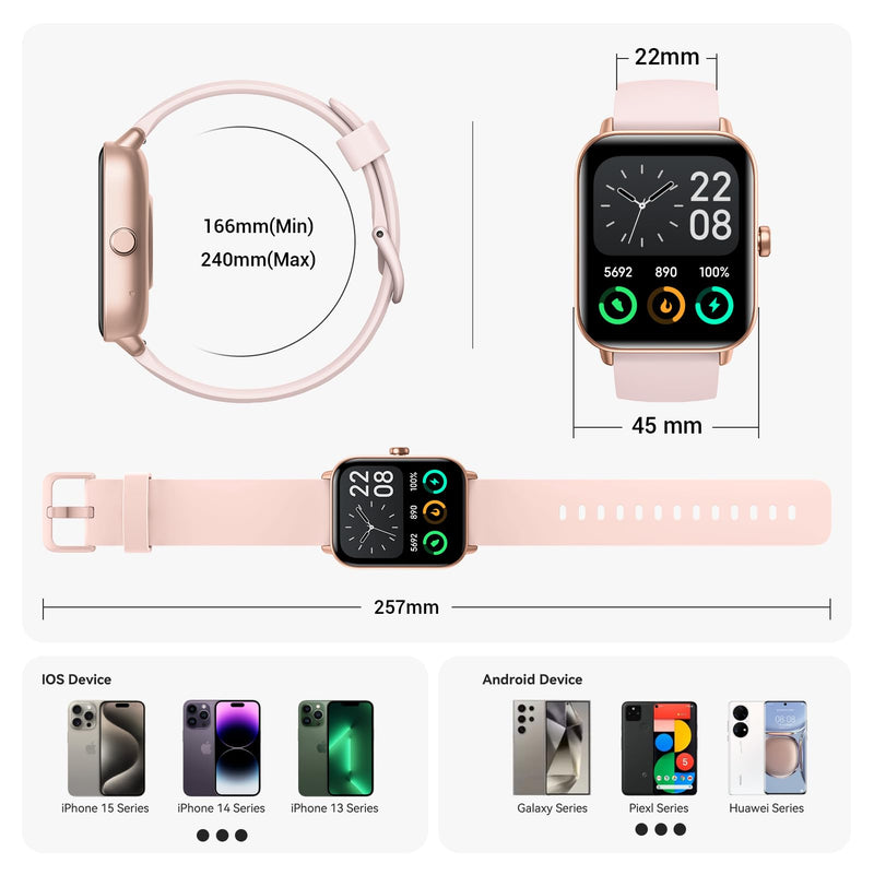 Smart Watch for Women,1.85'' AMOLED Ultra-Clear Screen,Alexa Built-in | Fitness Tracker with 110+ Sport Modes Heart Rate/SpO2/Sleep/Calories Monitor,Smartwatch for iOS/Android,IP68 Waterproof Pink 1.85