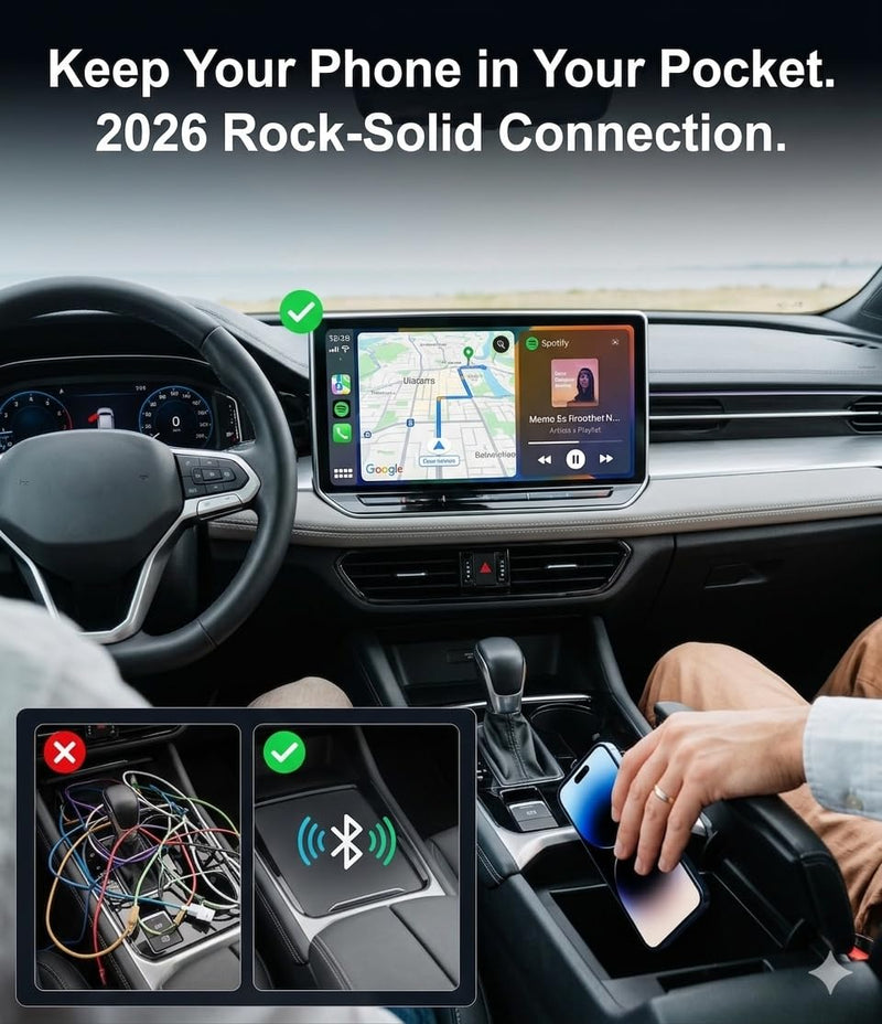 2026 Upgraded Wireless CarPlay Adapter for Factory Wired CarPlay Cars, Fast 5GHz WiFi Smart Car Audio Dongle, Plug & Play, No Audio Delay, Low Latency, Mini Size,Black Black