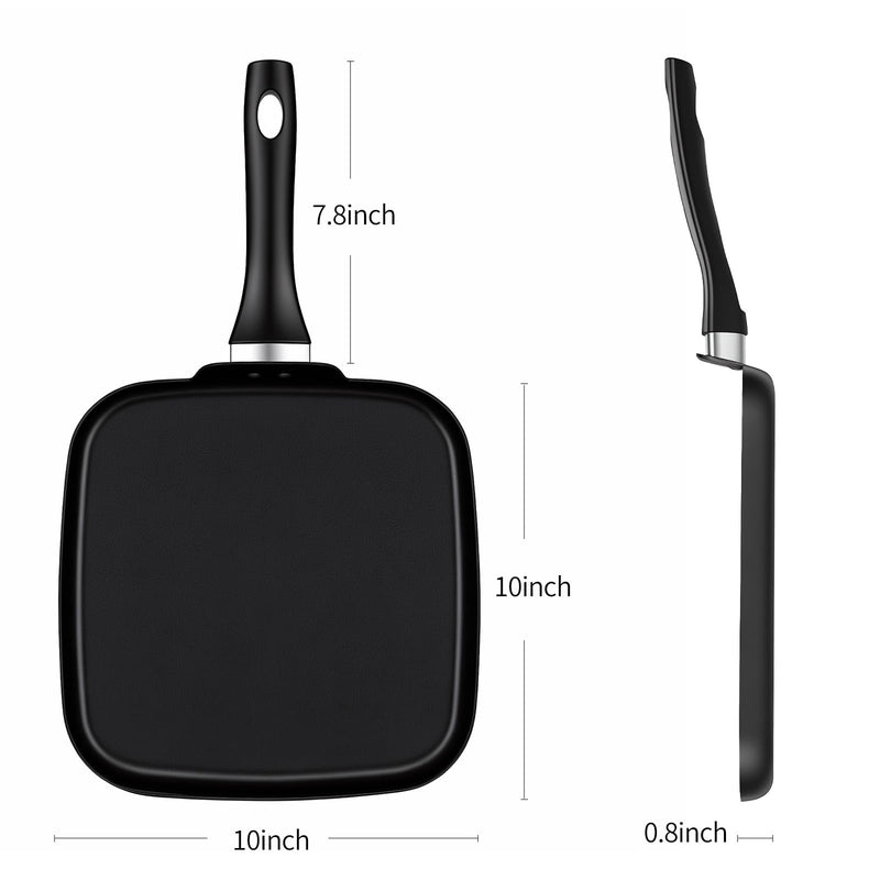 10 Inch Square Griddle Pan, Nonstick Grill Pan for Cooking Eggs, Omelettes, and More, Griddle Cookware, PFOA Free 10" Grill Square Pan