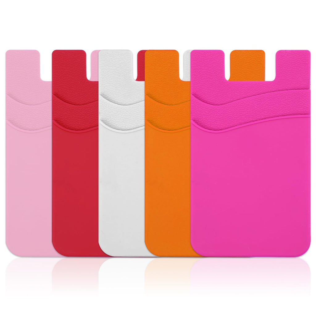 Phone Wallet, Credit Card Holder for Cell Phone, Phone Card holder Stick on Phone Case Compatible for iPhone/Android/Samsung Galaxy 5 pack (Pink Red White Hot Pink Orange) Fuchsia