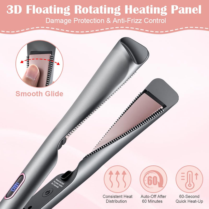 Aomig 2 in 1 Hair Straightener and Curler Fast Heating Curling Iron Home & Travel Curling Wand Mini Hair Curlers Hair Straighteners for Women 100-230°C for Straighten Curl All Hair Types(Dark Gray) Upgraded Direct-Plug Style-Dark Gray