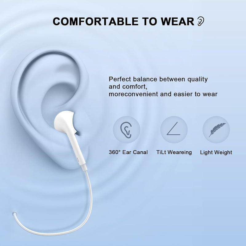 Apple Wired Headphones USB C Wired Earbuds for iPhone 17 16 Pro Max 16 | USBC in-Ear Headphones Wired Ear Buds Type C iPhone 16 Earbud Earphones Headsets White-USBC