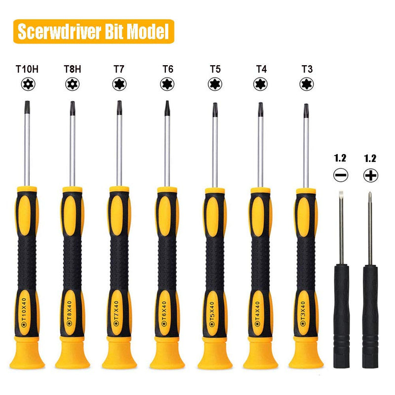 15 in 1 Torx Screwdriver Set with T3 T4 T5 T6 T8 T10 Security Torx screwdriver and ESD tweezers, Magnetic Screwdrivers Precision Repair Kit for Xbox, iPhone, PS4, Macbook, Watch, Electronics