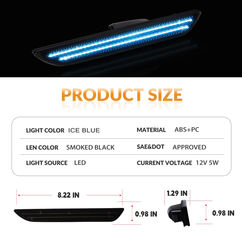  [AUSTRALIA] - LED Side Marker Lights Rear Bumper Marker Lamp Reflectors for Ford Mustang 2015-2023, Smoked Len(Ice Blue) Ice Blue