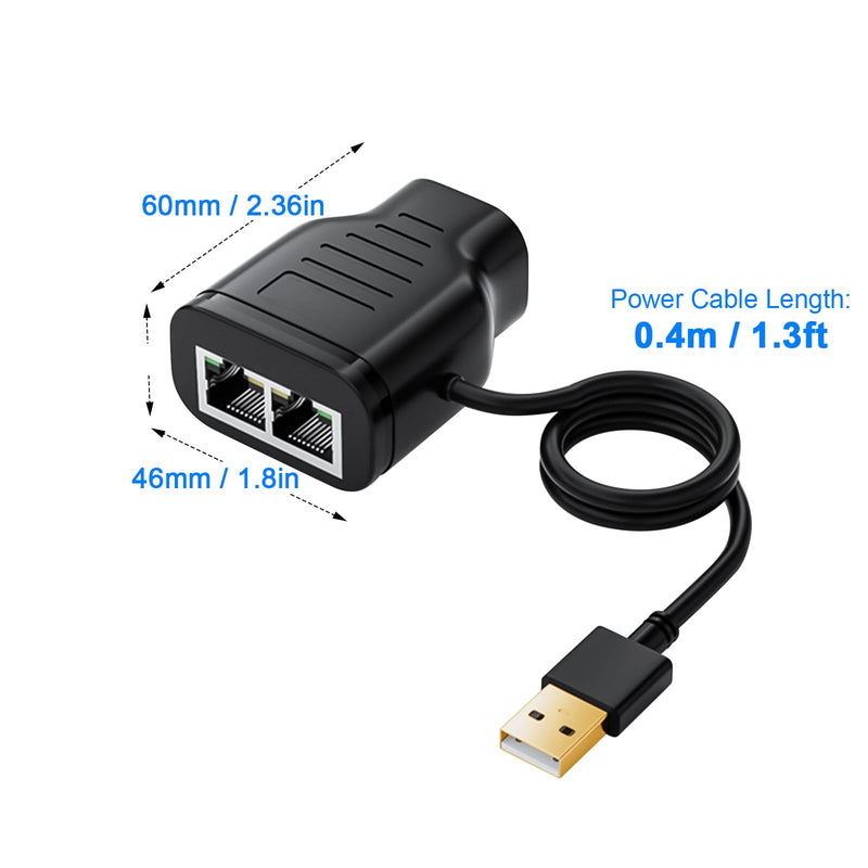 Duttek Ethernet Splitter Adapter 100 Mbps, LAN RJ45 Coupler 1 to 2 Internet Extender Adapter with USB Power Cable for Cat5/6/7 Cable Share Two Devices of The Internet at The Same Time