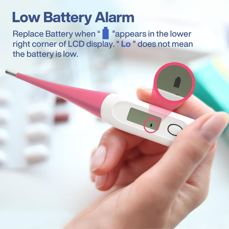 Boncare 10 Seconds Oral Thermometer for Adults and Kids (Pink) | Accurate & Safe Rectal Thermometer for Baby with Fever Alarm, Digital Thermometer