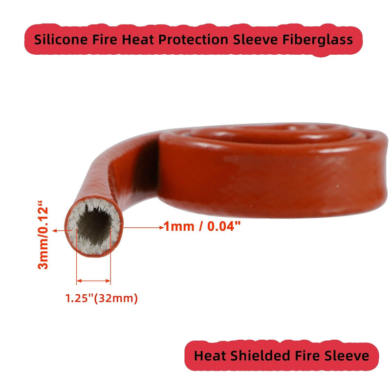 Heat Shield Fire Sleeve 1.25"(32mm) ID x 5FT Silicone Coated Fiberglass Heat Wrap Fire Thermo Armor for Automotive Hose Lines Wires & Electrical Wiring Red 1.25'' ID, 5 feet