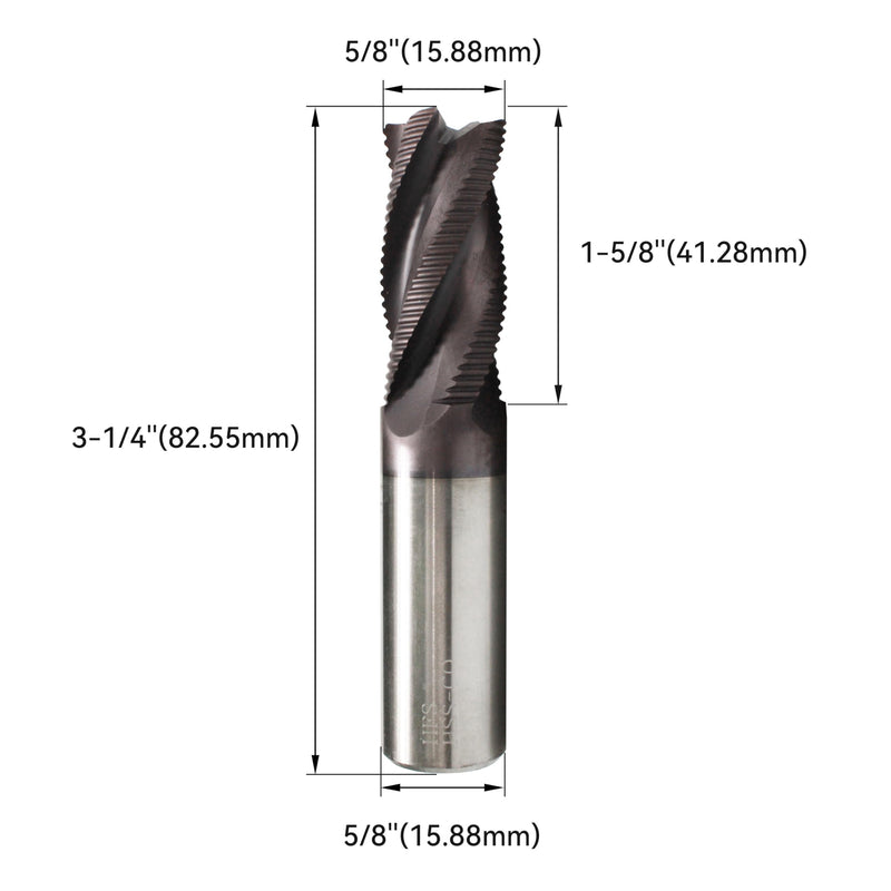 HFS(R) Roughing End Mill Square End Mill 4 Flute M42 8% Cobalt TiAlN for Steel 5/8" Dia. 5/8" Cutting Dia