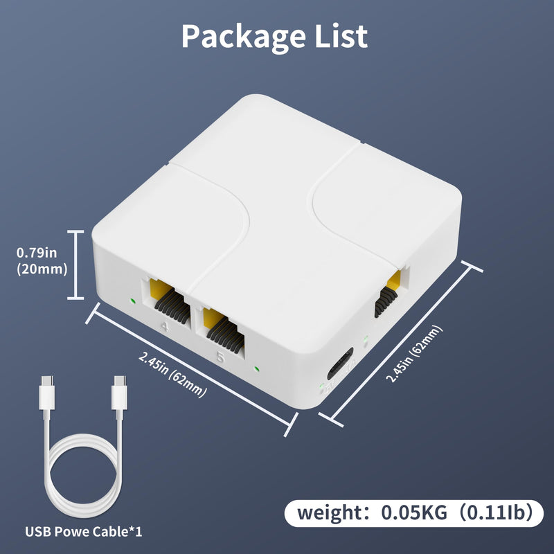 Gigabit Ethernet Switch 4 Port, Ethernet Splitter with USB Power Cable, Support 4 Devices Simultaneously Networking, 5 RJ45 Ports Splitter Adapter High Speed for Cat5/5e/6/7/8