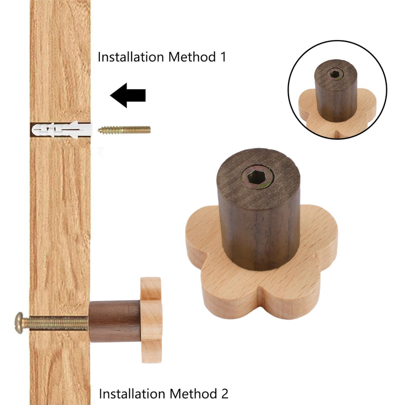 MOROBOR 12pcs Flower Shaped Wooden Knobs Single Hole Beech Wood Handles Cupboard Cabinet Pulls for Chest of Drawers with Screws& Expansion Tube 4CM Wood-12PCS