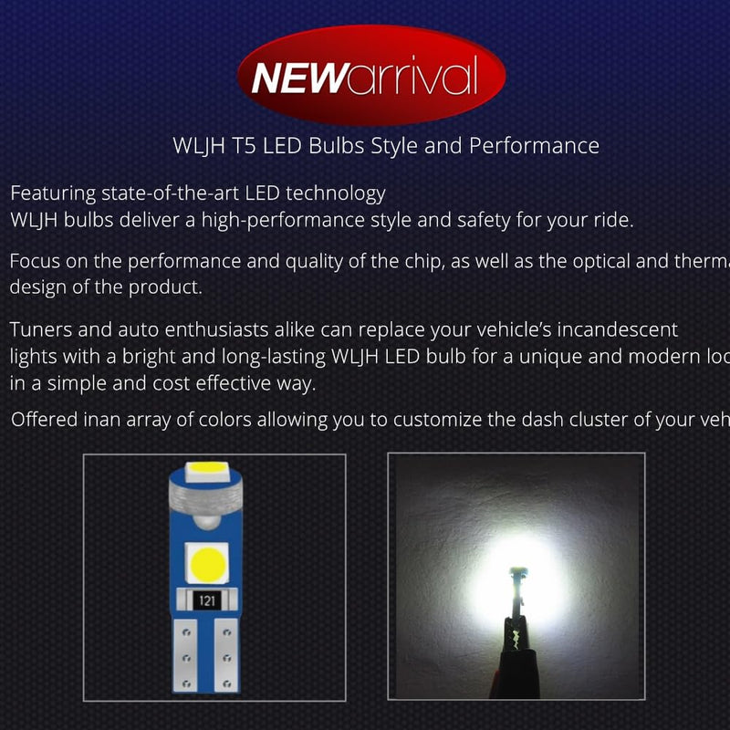 WLJH 6x T5 Led Wedge Bulbs Canbus Error Free 74 73 17 Extremely Bright White 3030 Chipsets for Auto Car Gauge Cluster Dashboard Light Lamp Instrument Panel Indicators