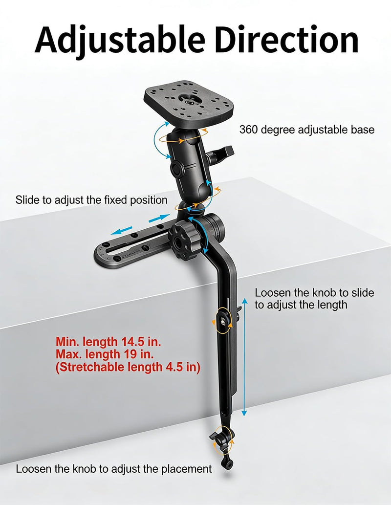 Strg Kayak Fish Finder Mount with Transducer Mounting Arm, Boat Marine Electronics Mount 1.5" Ball Fish Finder Mount Compatible with Scotty Garmin Lowrance Fish Finders
