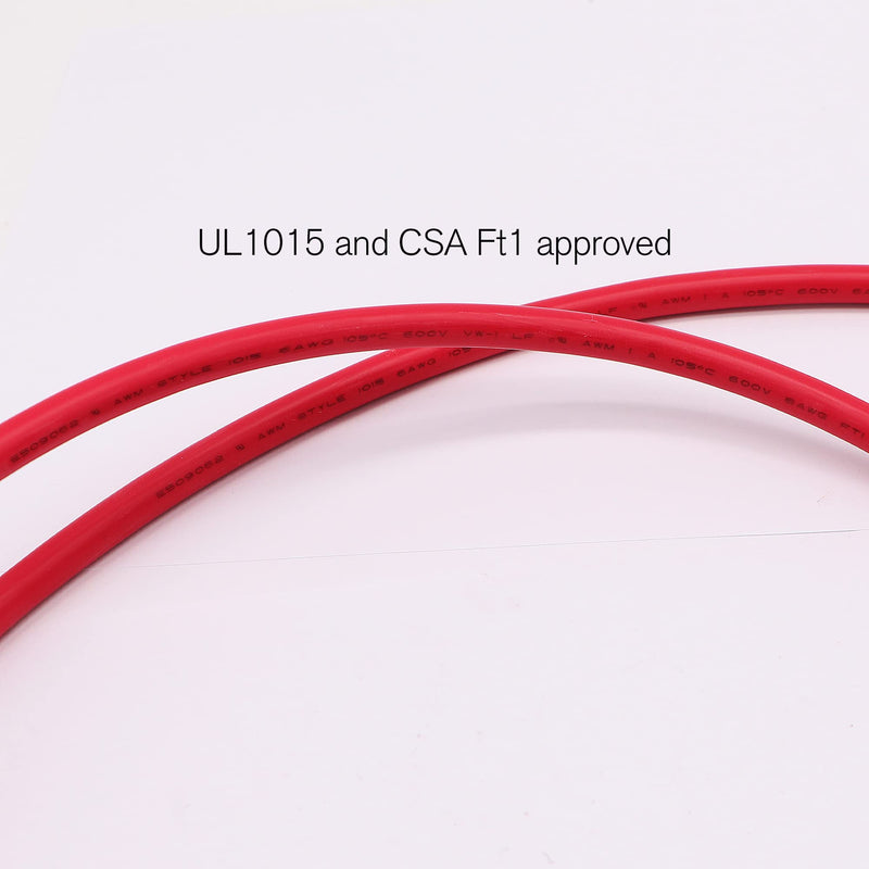 6 AWG Gauge Wire UL1015 Battery Power Tinned Oxygen Free Copper OFC Welding Cable Boat Inverter Red Black Total 13.1FT and Lugs Terminal Connectors with Heat Shrink Tube AWG 6 Red&Black + 3/8" 5/16" lugs