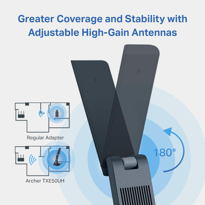 TP-Link WiFi 6E USB Adapter for Desktop PC - (Archer TXE50UH) AXE3000 Tri-Band Wireless Network Adapter, Ultra-Low Latency, MU-MIMO, OFDMA, Refined Security, WPA3, Supports Windows 11/10 AXE3000, Wi-Fi 6E - Newer Model