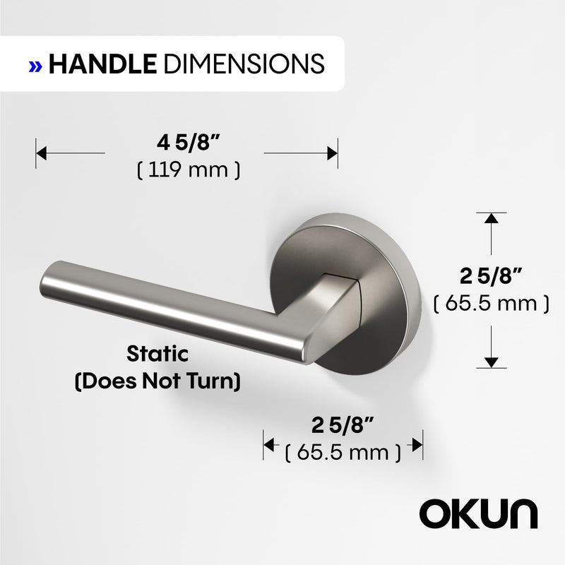 Okun Brio Dummy Door Handle, Brushed Nickel Non-Turning Door Lever 1-Pack – Decorative Reversible Interior Handle for Closet, Pantry, Hallway & French Doors, Sleek Modern Design