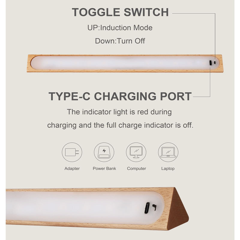 Under Cabinet Lights, Smart Night Light Cabinet Light Drawer Lights Wireless Battary Powered (Beech Wood 2PCS) Beech Wood 2PCS