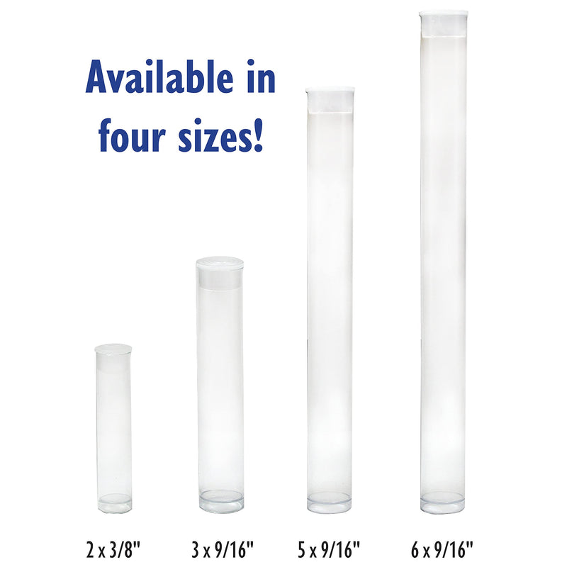 The Beadsmith Clear Plastic Tubes - 5-Inch-Long Round Tubes, 9/16 Inches in Diameter - Flat Caps - Use for Beads, Bath Salts, Wedding & Party Favors, Home or Office Storage - Bag of 100 5" Long - 9/16 Dia - 100 Per Bag