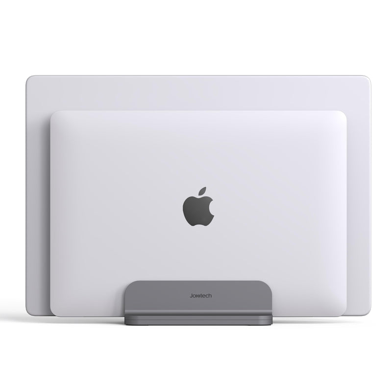 Dual Aluminum Vertical Laptop Stand Organizer, Sturdy Notebook Computer Holder Stand Compatible with New Liquid Retina XDR Apple MacBook Air/Pro, Mac mini, Apple TV and iPad Pro - Spacegray SpaceGrey