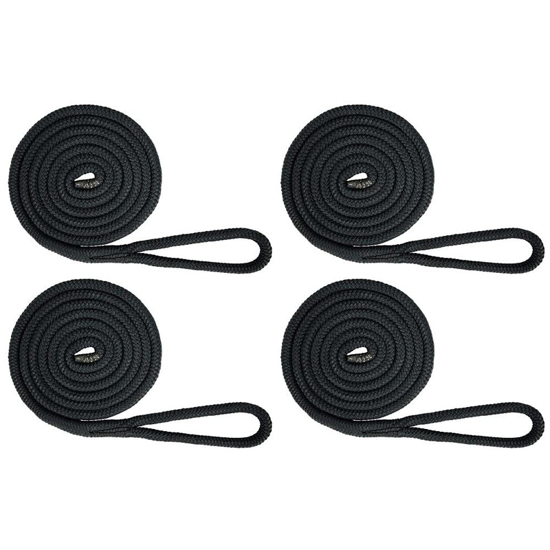Extreme Max 3006.3383 BoatTector Premium Double Braid Nylon Fender Line Value 4-Pack - 3/8" x 6', Black