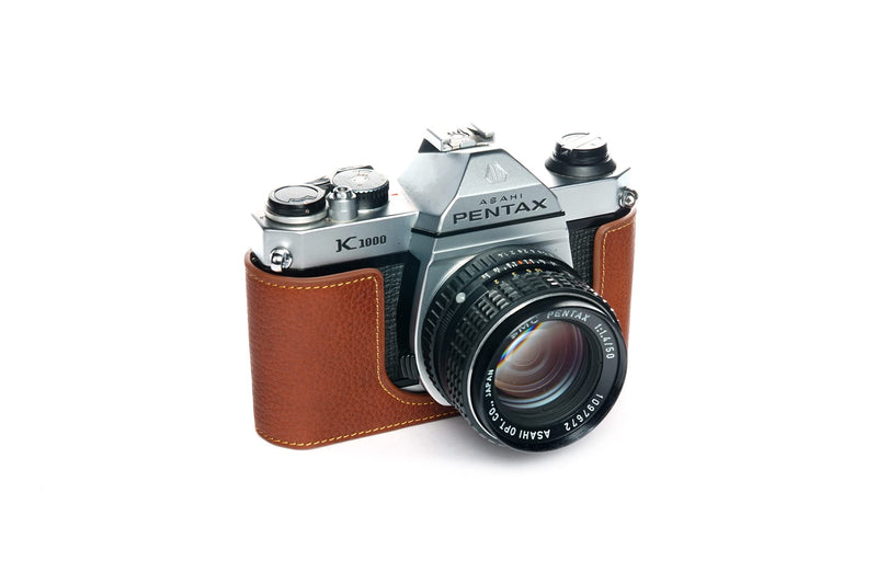K1000 Case, BolinUS Handmade Genuine Real Leather Half Camera Case Bag Cover for Pentax Asahi K1000 Camera With Hand Strap (Brown) Brown