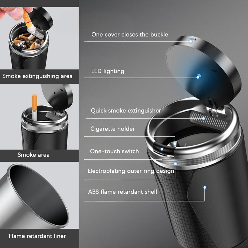 Car Ashtray with Lid, Smokeless Mini Detachable Vehicle Cup Holder Ash Tray with LED Light, Portable Automotive Interior Cigar Can Accessories, Universal for SUV Sedan Truck (Light Brown)