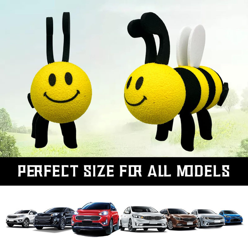 Bee Car Antenna Toppers, Automotive Roof Lovely Face Bumble Bee Antenna Balls Stickers Decor, EVA Funny Cute Honey Bee Antenna Hat for Vehicles, Universal Car Accessories (White) White Wings