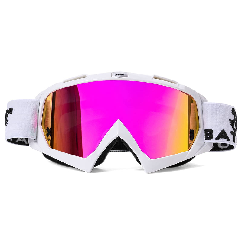 BATFOX Dirt Bike ATV Goggles Motorcycle Gear Riding Motocross Dirtbike 4-Wheeler MX DH Accessories Goggles Glasses for Men Women Youth UV400 Protection Dust-proof Anti-Slip Strap White Pure Purple