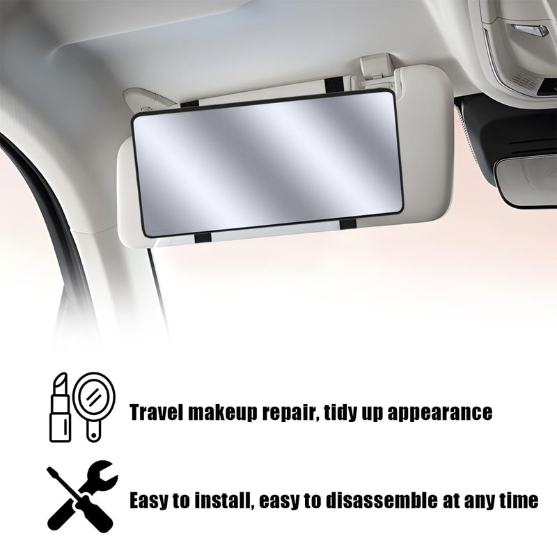 Car Sun Visor Vanity Mirror, Vehicle Sun-Shading Cosmetic Makeup Mirror with Straps, Large Automotive Interior Rear View Travel Accessories, Universal for SUV, Sedan, Truck(Black) Black/No LED