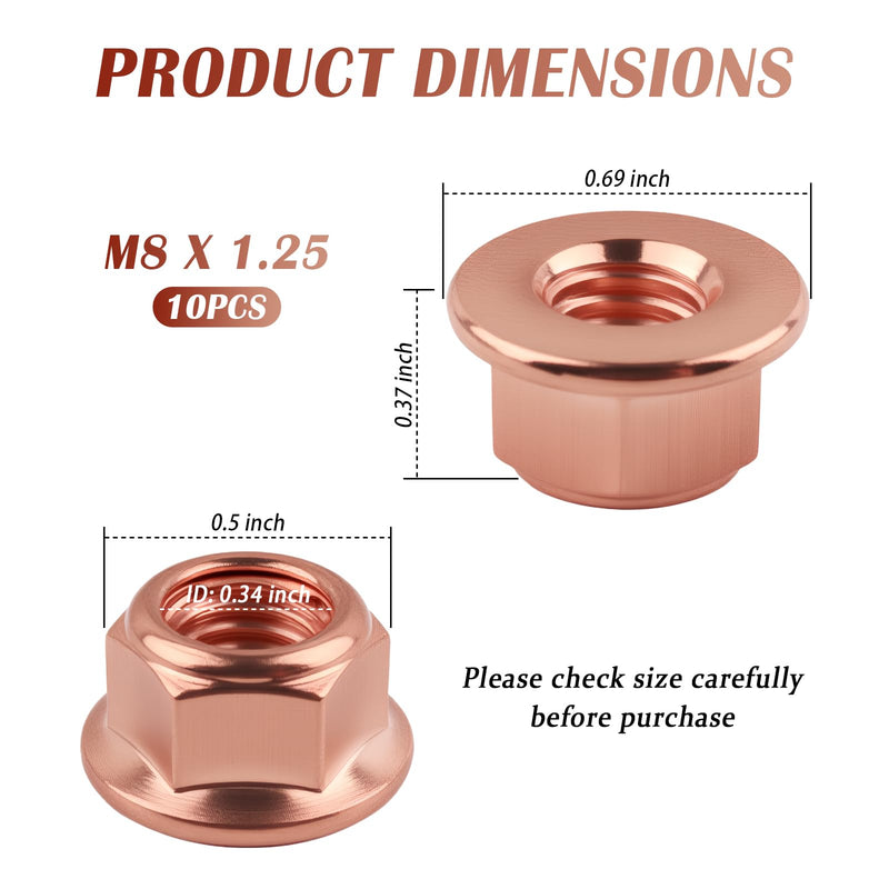 10PCS M8×1.25 Exhaust Manifold Gasket Nut,Professional Hexagonal Exhaust Nut Provide Good Sealing,Exhausts Manifold Kit Nuts for Exhausts System Replacement OEM#A1201420072