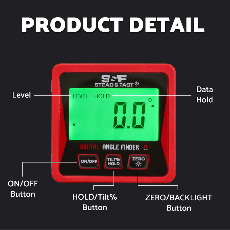 S&F STEAD & FAST Digital Angle Finder Gauge Magnetic Protractor Inclinometer Table Saw Angle Gauge Level Cube with Magnetic Base for Woodworking, Carpentry, Construction Red
