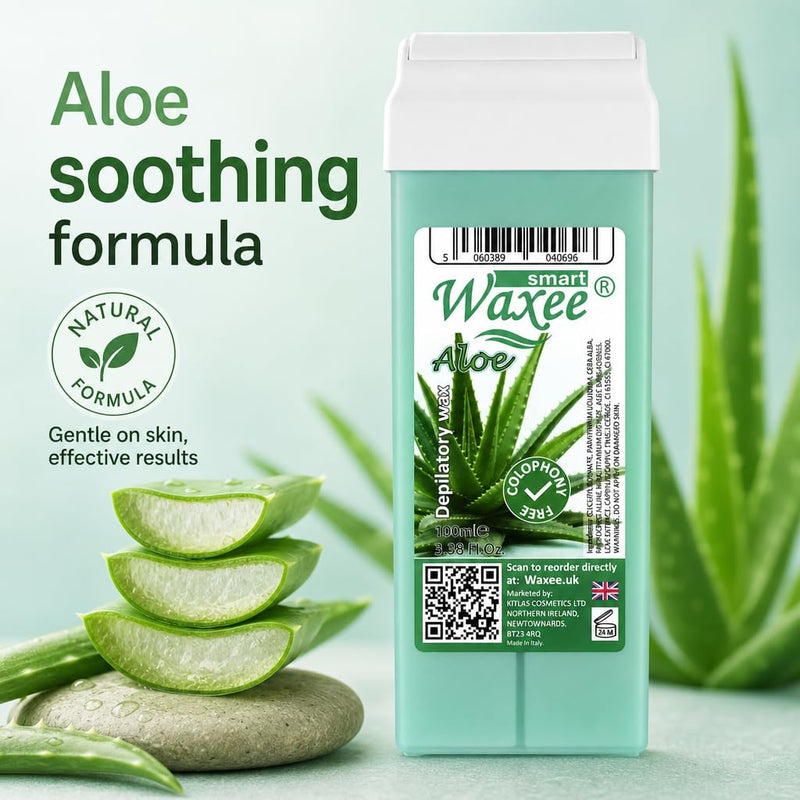  [AUSTRALIA] - Roll on wax cartridge roller wax refill for hair removal, waxing, pack of 6pcs, 100ml- Aloe, from UK brand- Waxee. 100 ml (Pack of 6)