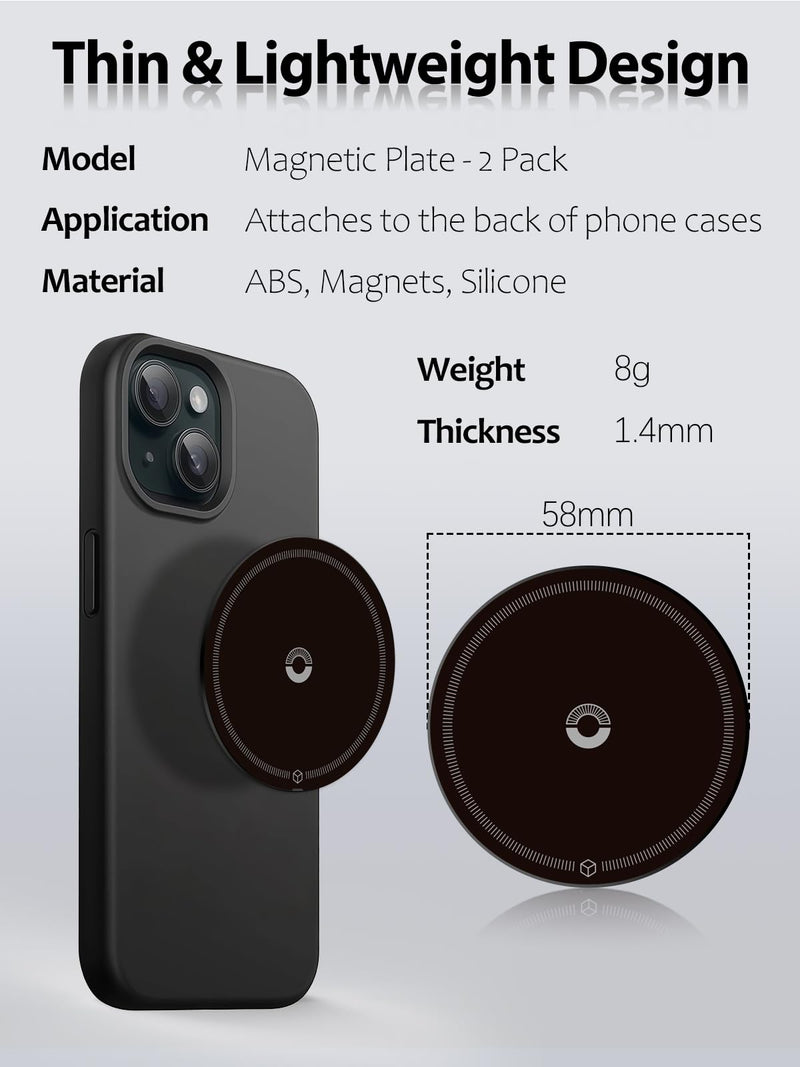for MagSafe Sticker, Magnetic Plate Magnet for Phone Case, Compatible with Magsafe Accessories & Wireless Charging, Stronger Magnetic Hold & Ultra-Strong Adhesion, 2 Pack, Black
