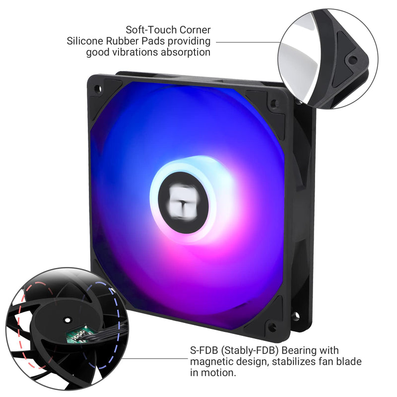 Thermalright -TR TL-C12C-S CPU Fan 120mm ARGB Case Cooler Fan, 4pin PWM Silent Computer Fan with S-FDB Bearing Included, up to 1550RPM Cooling Fan