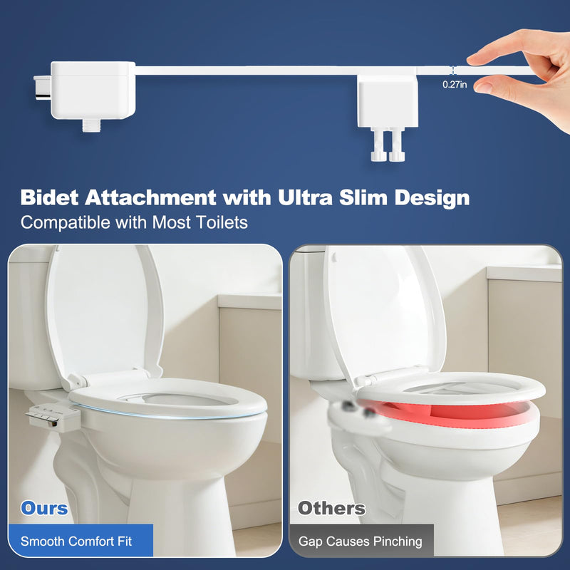 Hibbent Ultra-Slim Bidet Attachment for Toilet, Non-Electric Self Cleaning Bidet Toilet Seat, Adjustable Fresh Cold Water Pressure Bidet Sprayer, Retractable Dual Nozzles for Rear & Feminine Wash Chrome 1