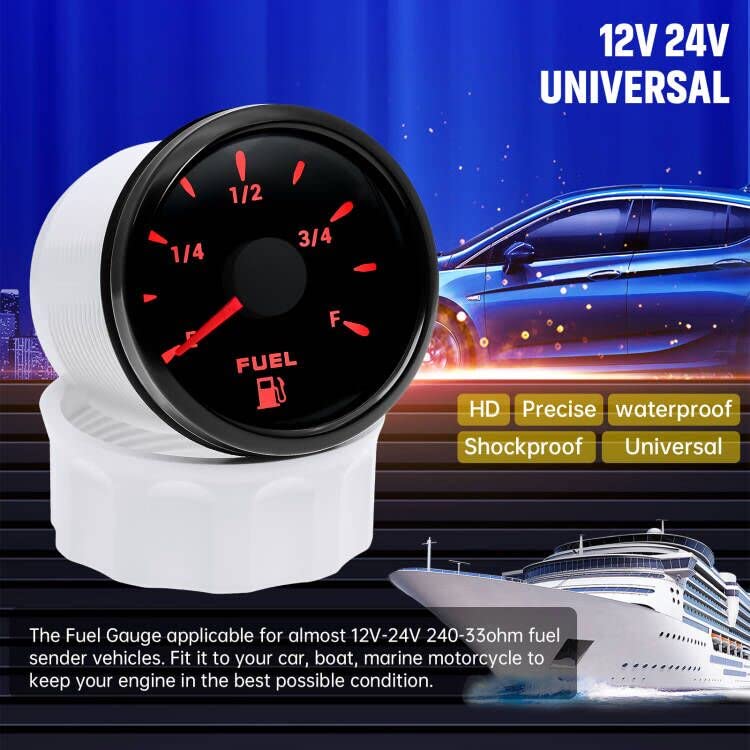 ARTILAURA Fuel Gauge 240-33ohm 2-1/16" 52mm Fuel Gas Tank Meter 7 Color for AUTO Car Boat Marine (All Black)
